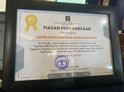 Lapas Narkotika Karang Intan Terima Penghargaan Pengelolaan BMN Dari