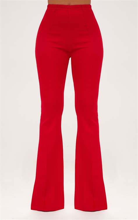 Red High Waist Extreme Flare Long Leg Pants Prettylittlething Usa