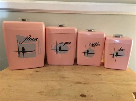 Vintage Pink Kitchen Canister Set Mid Century Modern Great Condition