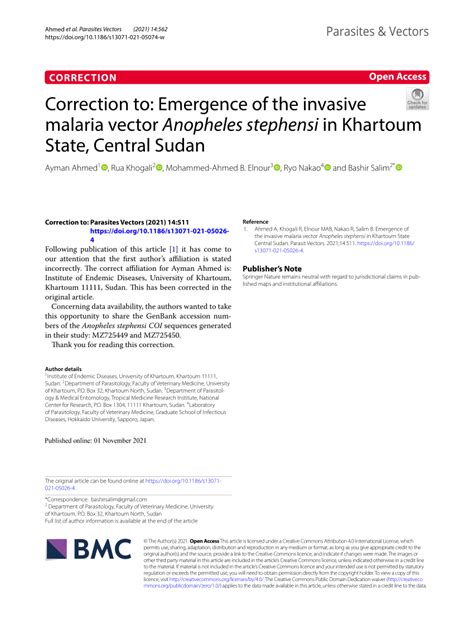 Pdf Correction To Emergence Of The Invasive Malaria Vector Anopheles