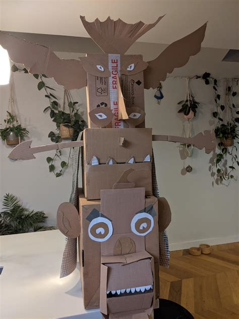 Made Myself A Cardboard Totem Pole Mask You Can Wear It Rcardboard