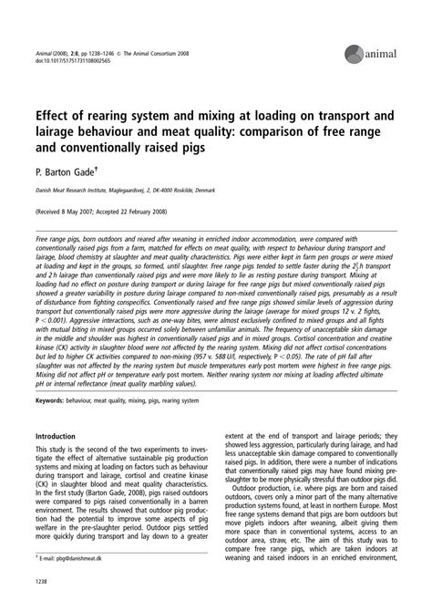 Pdf Effect Of Rearing System And Mixing At Loading On Transport And Lairage Behaviour And Meat