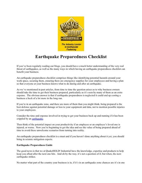 Earthquake Preparedness Checklist