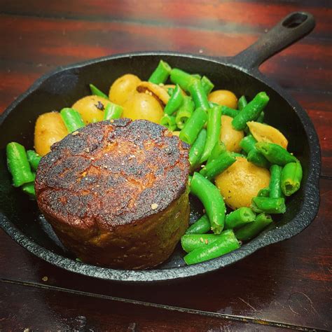 Vegan Filet Mignon With Potatoes Green Beans And Finished With