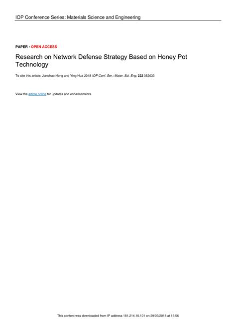 (PDF) Research on Network Defense Strategy Based on Honey Pot Technology