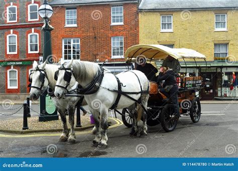 Shire Horses And Brewery Dray Parked In Market Square Editorial Image