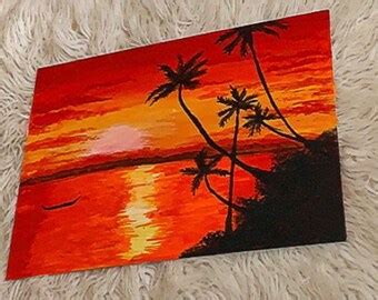 Tropical Palmtree Sunset Painting Etsy