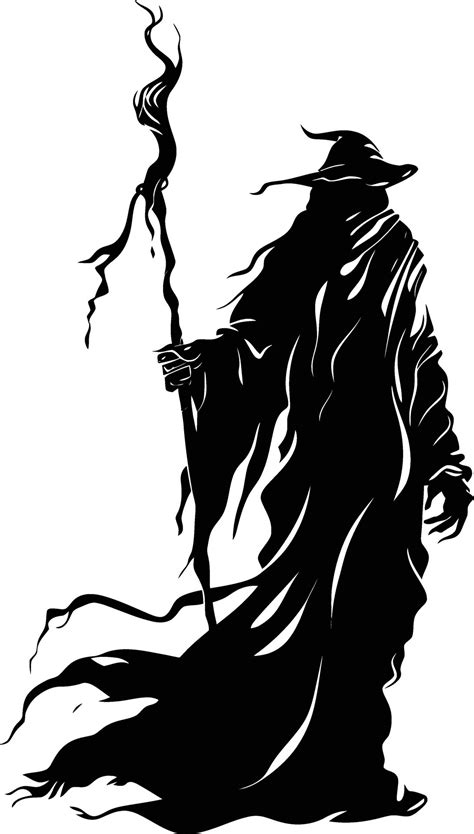 AI generated Silhouette mage with staff full body black color only ...