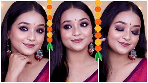 Saraswati Puja Makeup Tutorial For Beginners Brown Smokey Eye