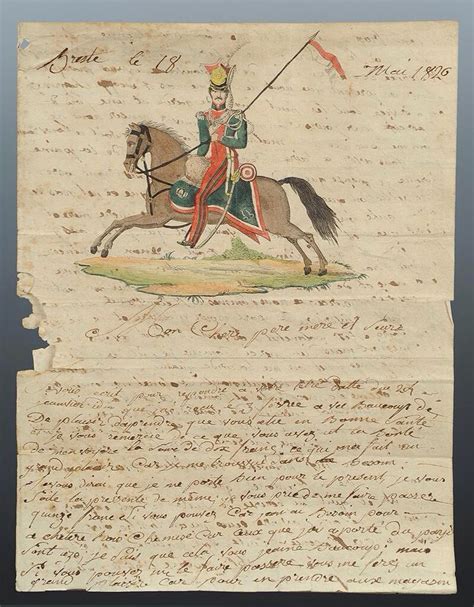 Lettre manuscrite illustrée d un lancier polonais de la garde royale