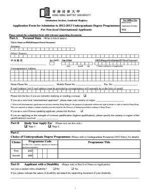 Fillable Online Ar Hkbu Edu Application Form For Admission To