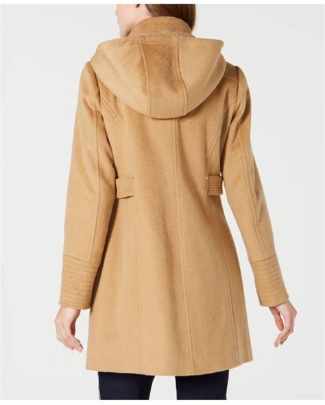 Vince Camuto Wool Hooded Walker Coat In Camel Natural Lyst