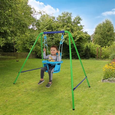 Oaktree Toddler Swing Set, Outdoor Metal Swing Set with Safety Harness ...