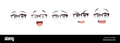 Anime manga expressions eyes set boy in glasses. Japanese cartoon style Stock Vector Image & Art ...