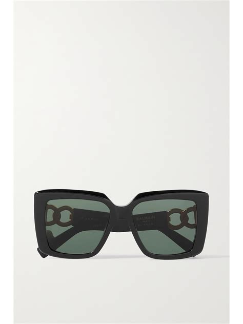 Balmain La Royale Square Frame Acetate And Gold Tone Sunglasses In Black Modesens