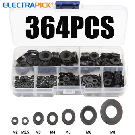 Electrapick 364Pcs Nylon Flat Washers Set M2 M2 5 M3 M4 M5 M6 M8