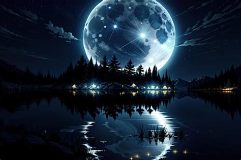 Premium Photo Moon Light At Lake Shining Moon At Night Woods Stars