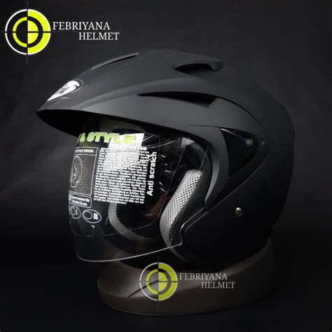 Jual Helm Hiu Arrow Solid Black Doff Halfface Double Visor Shopee