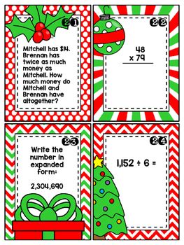 December Math Review Task Cards For 4th 5th Grades CCSS TEKS Aligned