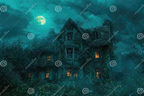 A Spooky Haunted House With Broken Windows Overgrown Vines And