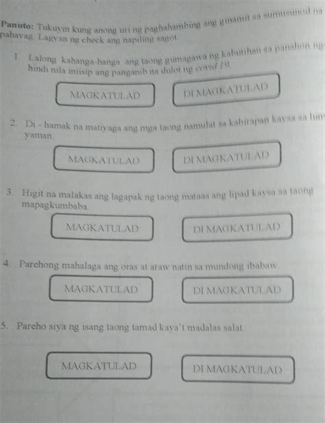 Tukuyin Kung Anong Uri Ng Paghahambing Ang Ginamit Sa Sumusunod Na Mga