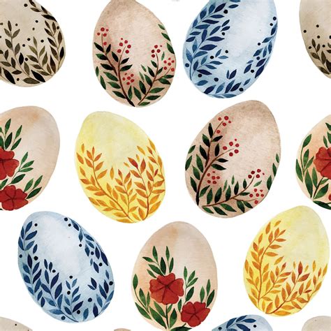 watercolor seamless pattern with colored Easter eggs on a white ...