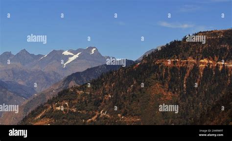 Snowcapped Himalaya Mountains And Remote Countryside Area Of Tawang