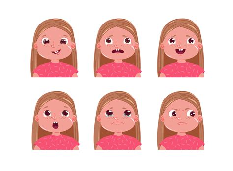 Conjunto de pegatinas de emoción de personaje de niña pequeña La cara