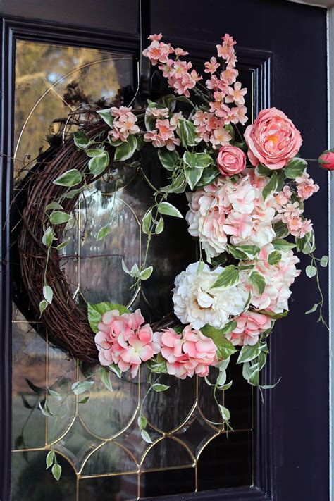 Spring Front Door Wreath Hydrangea Wreath Peaches N Etsy Summer