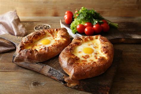 Khachapuri Adjara Traditional Georgian Dishes Baked Bread Stuffed With