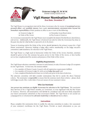 Fillable Online Vigil Honor Nomination Form Non Fillable Version Of