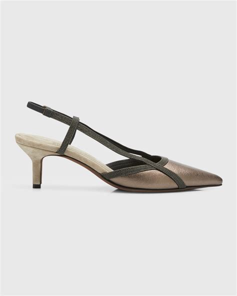 Stuart Weitzman Stuart Leather Kitten Heel Slingback Pumps Neiman Marcus