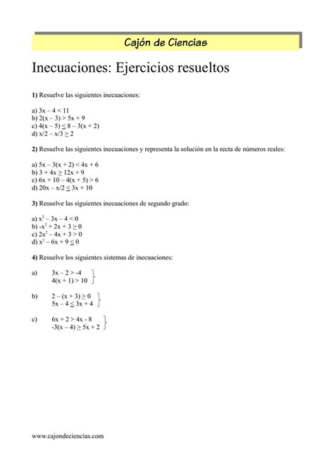 Ejercicios Resueltos De Inecuaciones