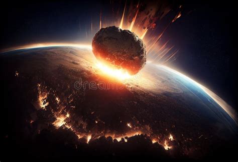 A Huge Asteroid Comet in Collision with the Planet Earth Stock Illustration - Illustration of ...