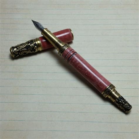 Victorian Fountain Pen - Redheart Wooden Pen - Antique Brass Pen ...