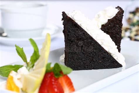 Slice of Chocolate Cake and White Cream Stock Image - Image of berry ...