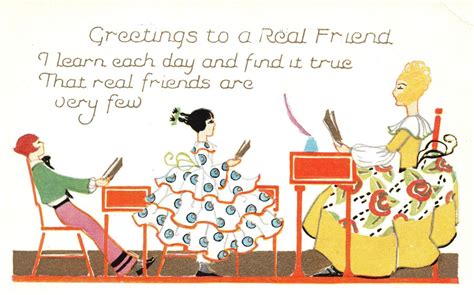 Vintage Postcard Greetings To A Real Friend Drawing Writing And Reading