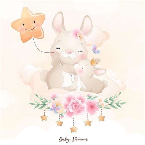 Cute doodle bunny with floral illustration 2064245 Vector Art at Vecteezy