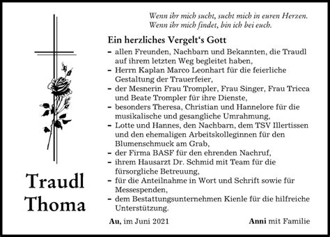 Traueranzeigen von Traudl Thoma Allgäuer Zeitung