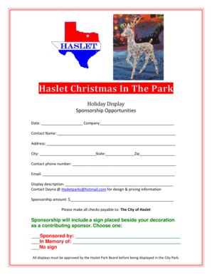 Fillable Online Haslet Holiday Display Sponsorship Opportunities