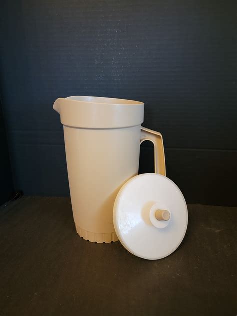 Vintage Tupperware Tan Pitcher W Push Button Seal Lid Quart Etsy