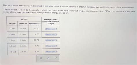 Solved Five Samples Of Xenon Gas Are Described In The Table Chegg