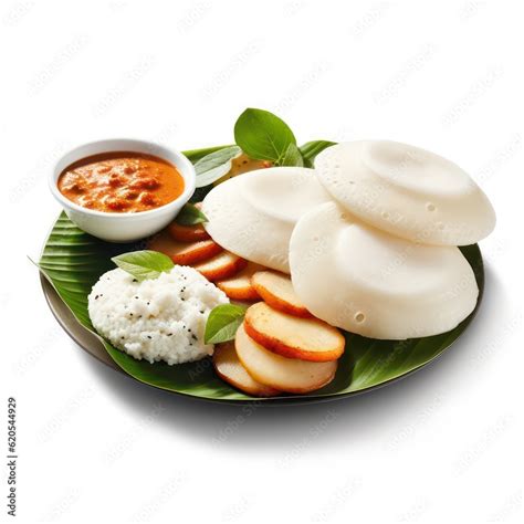 sambar and idli on autentic plate simple isolated white background ...