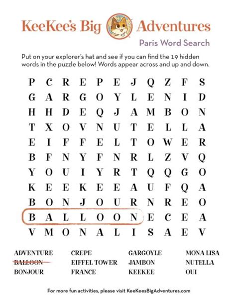 Paris Word Search KeeKee S Big Adventures