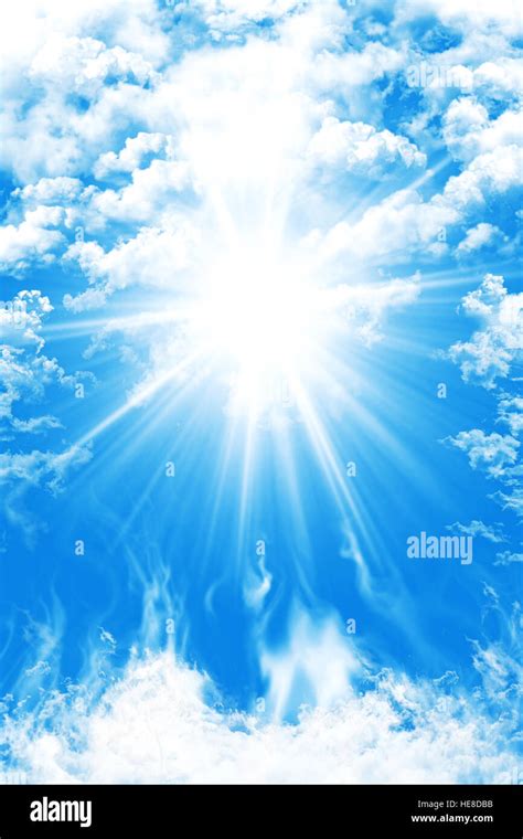 Heaven With Blue Sky Clouds And Sun Light Background Stock Photo Alamy