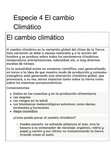 Especie 4 Parte 2 Cambio Climatico Worksheet Live Worksheets