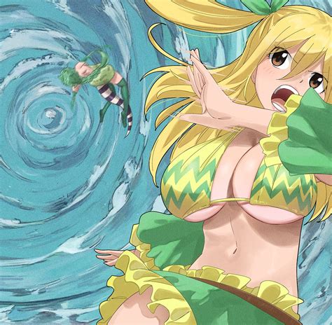 Gaston18 Lucy Heartfilia Luso Signario Fairy Tail Highres 2girls Bikini Bikini Top Only
