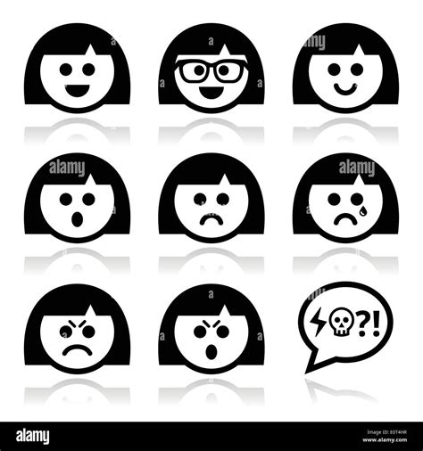 Smiley Girl Or Woman Faces Avatar Vector Icons Set Stock Vector Image