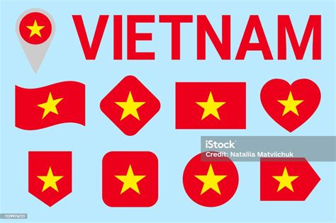 Set Vektor Bendera Vietnam Koleksi Simbol Natioanl Vietnam Bentuk