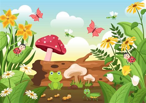 Beautiful Garden Cartoon Background Illustration With Scenery Nature of ...